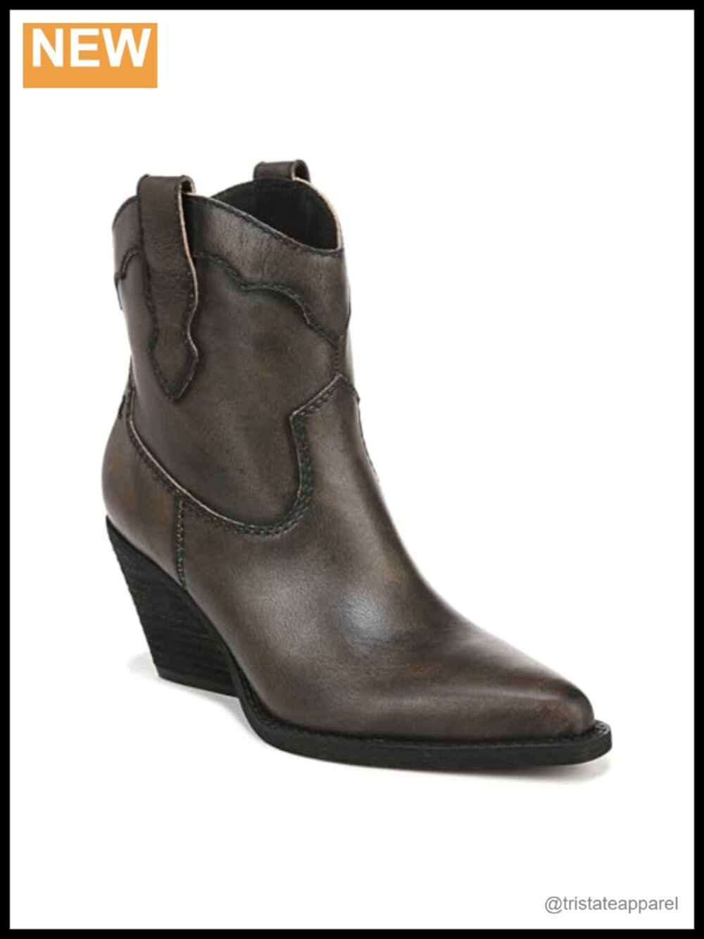 Western Ankle Boots for Women Pull-On Pointed Toe Cowboy Bootie Leather
